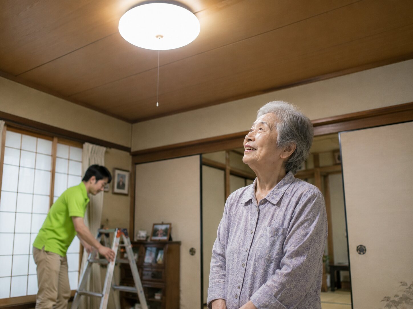 照明交換後の点灯を確認のサービス風景イメージ