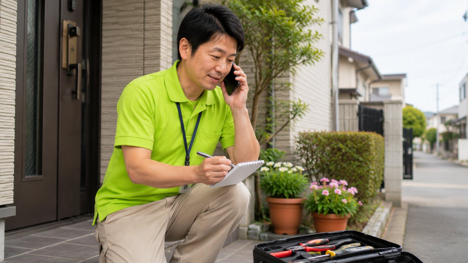 鉢植えや玄関先の植物を手入れのサービス風景イメージ