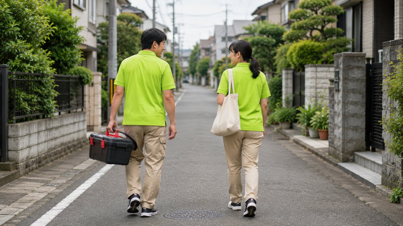 地域を歩いて訪問するスタッフのサービス風景イメージ