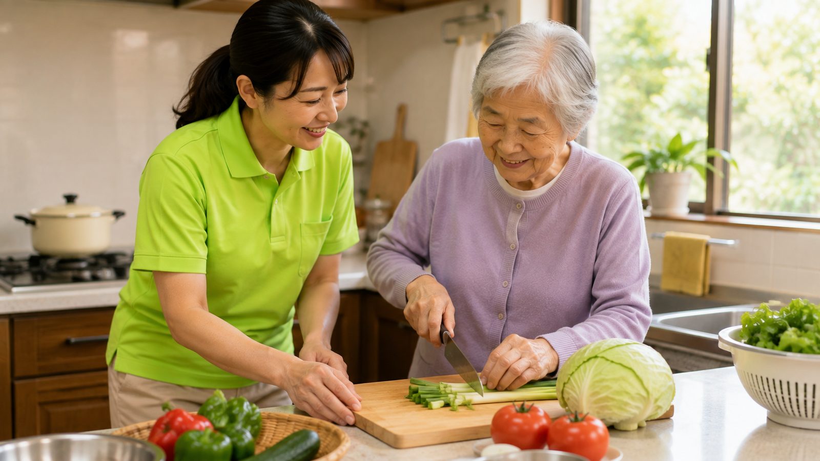 ご本人と一緒に季節の料理をつくるサービス風景イメージ