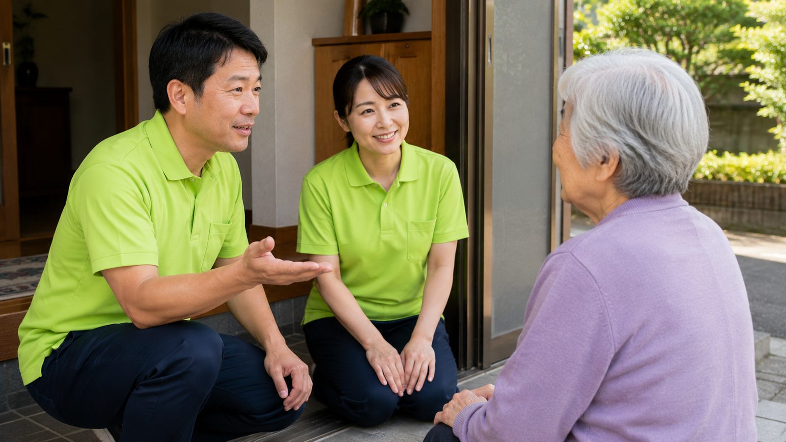玄関先でご相談内容をうかがうスタッフのサービス風景イメージ