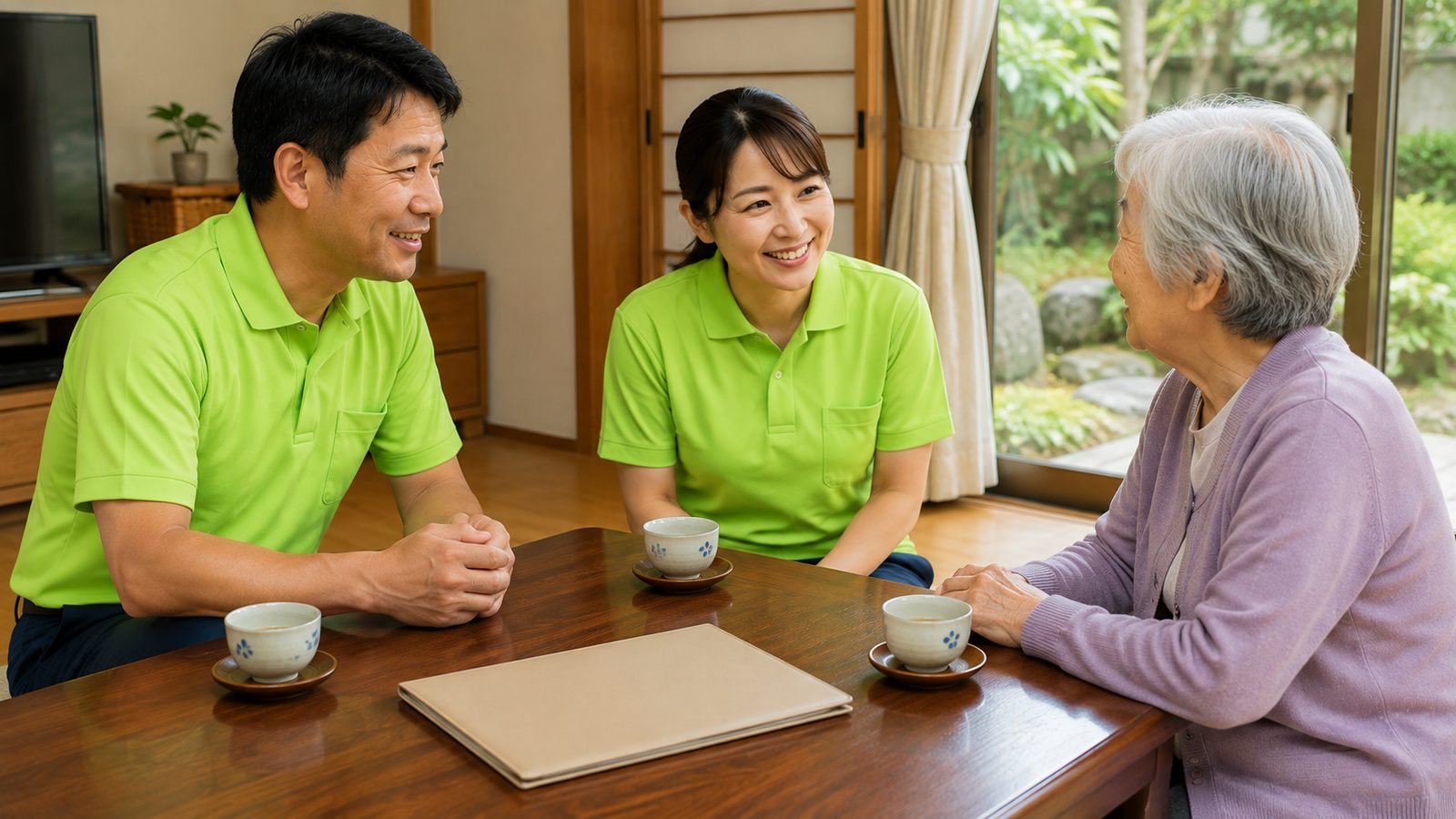 ご本人と一緒に支援内容を確認するスタッフ