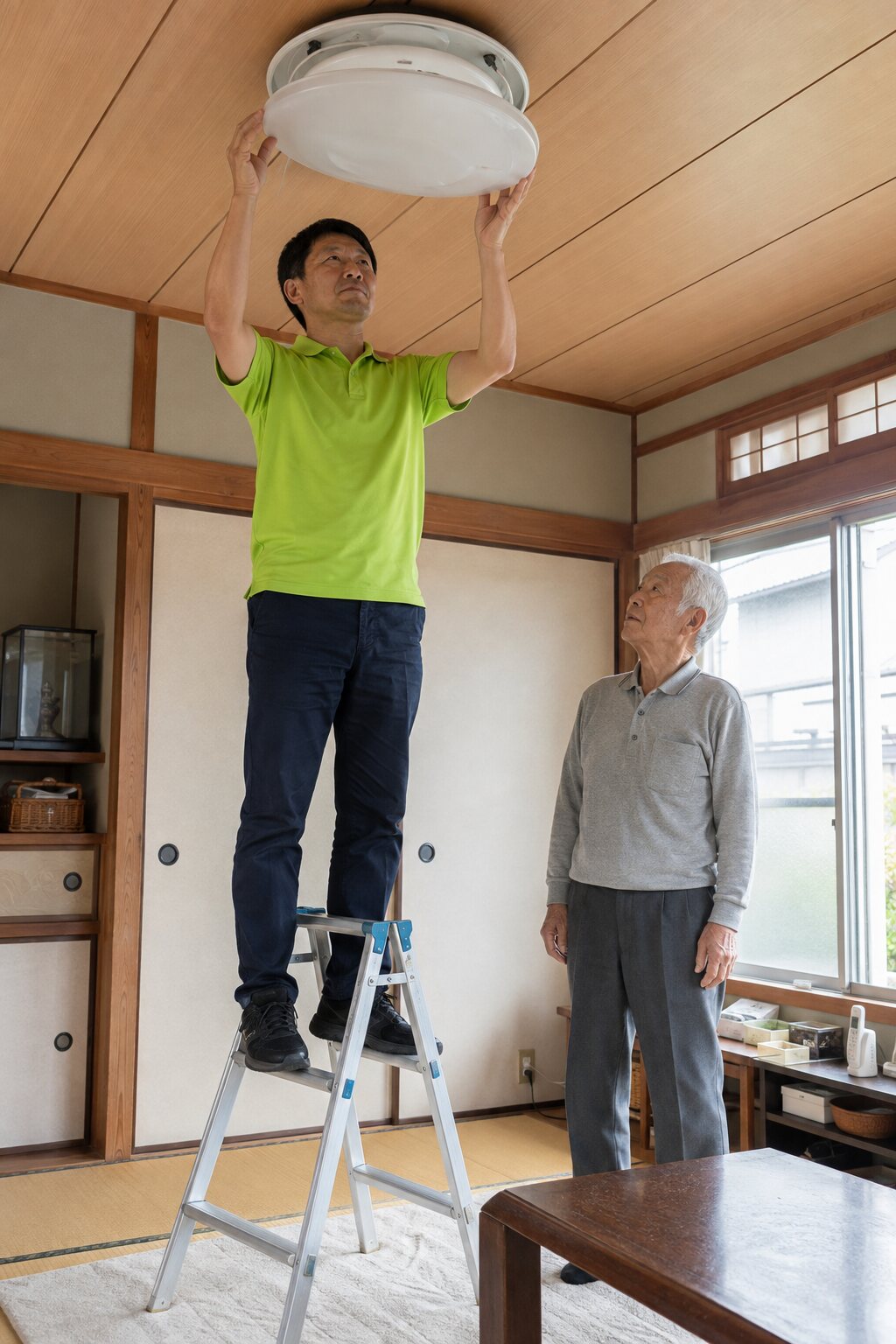 照明交換の支援風景