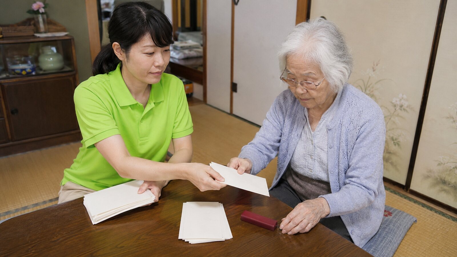 書類を確認する様子